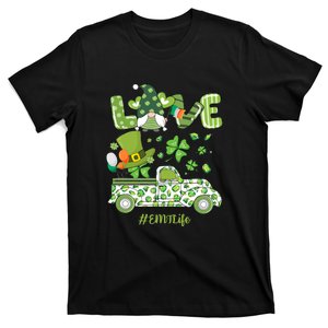 Gnome Shamrock Truck Love EMT Life Nurse St Patricks Day T-Shirt