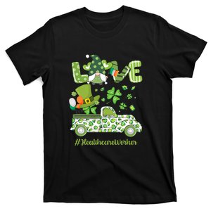 Gnome Shamrock Truck Love Healthcare Worker St Patricks Day T-Shirt