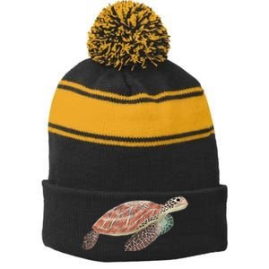 Green Sea Turtle Stripe Pom Pom Beanie