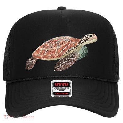 Green Sea Turtle High Crown Mesh Back Trucker Hat