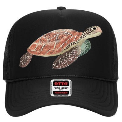 Green Sea Turtle High Crown Mesh Back Trucker Hat