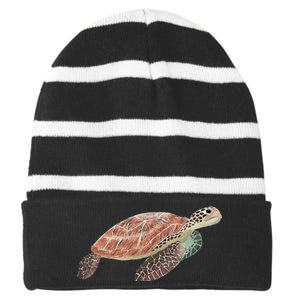 Green Sea Turtle Striped Beanie with Solid Band