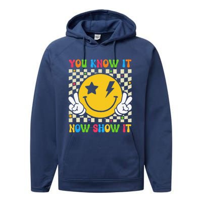 Groovy State Testing Day Teacher You Know It Now Show It Performance Fleece Hoodie