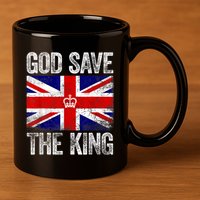 God Save The King Charles III Tee UK Flag Top King Charles Retro 11oz C Handle Ceramic Mug