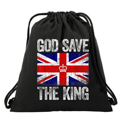 God Save The King Charles III Tee UK Flag Top King Charles Retro Drawstring Bag