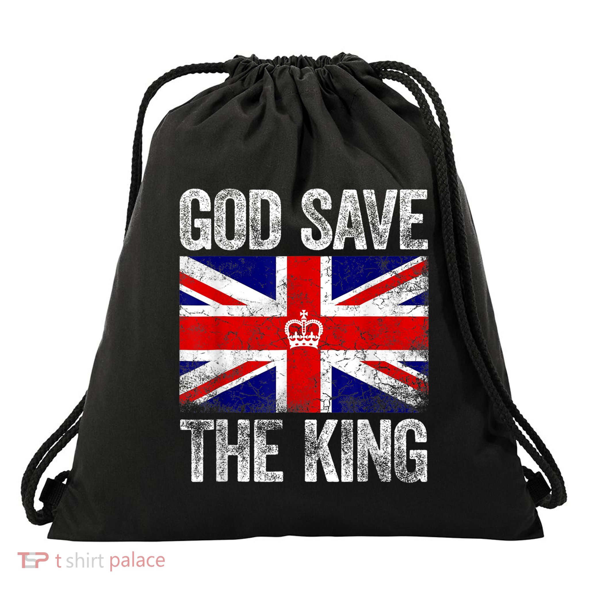 God Save The King Charles III Tee UK Flag Top King Charles Retro Drawstring Bag