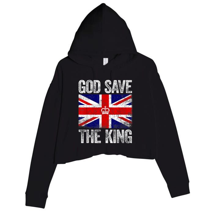 God Save The King Charles III Tee UK Flag Top King Charles Retro Crop Fleece Hoodie