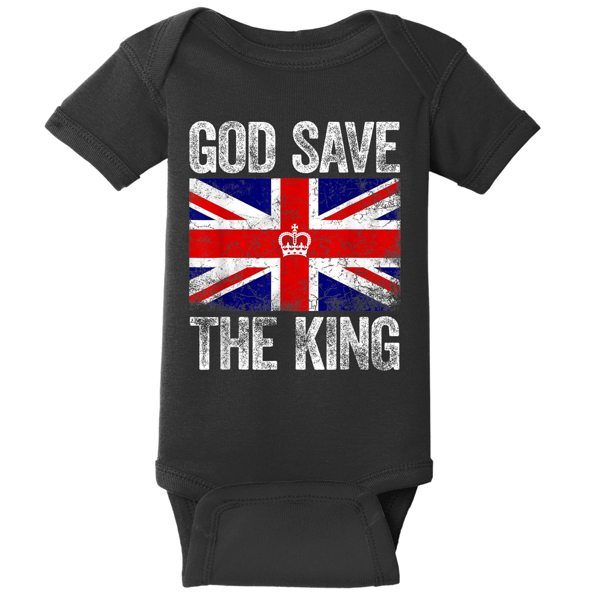 God Save The King Charles III Tee UK Flag Top King Charles Retro Baby Bodysuit