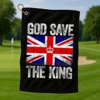 God Save The King Charles III Tee UK Flag Top King Charles Retro Golf Towel