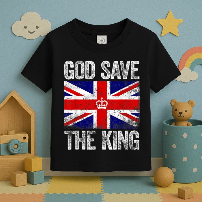 God Save The King Charles III Tee UK Flag Top King Charles Retro Toddler T-Shirt