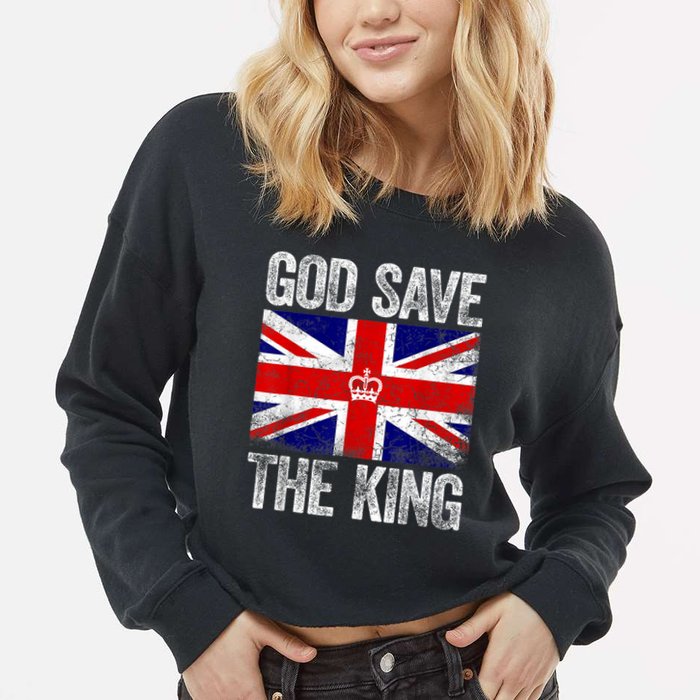 God Save The King Charles III Tee UK Flag Top King Charles Retro Cropped Pullover Crew