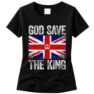 God Save The King Charles III Tee UK Flag Top King Charles Retro Womens T-Shirt