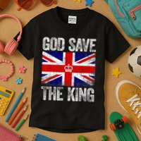 God Save The King Charles III Tee UK Flag Top King Charles Retro Kids T-Shirt