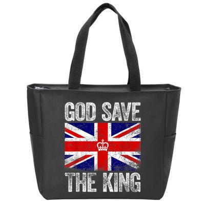 God Save The King Charles III Tee UK Flag Top King Charles Retro Zip Tote Bag