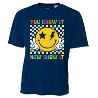 Groovy State Testing Day Teacher You Know It Now Show It Cooling Performance Crew T-Shirt