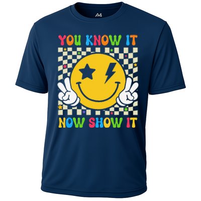 Groovy State Testing Day Teacher You Know It Now Show It Cooling Performance Crew T-Shirt