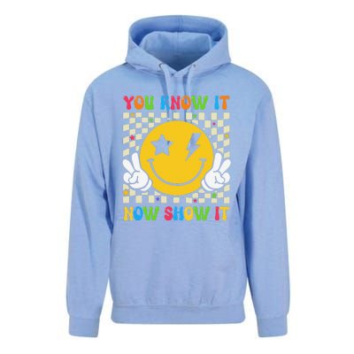 Groovy State Testing Day Teacher You Know It Now Show It Unisex Surf Hoodie