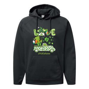 Gnome Shamrock Truck Love NICU Nurse Nursing St Patricks Day Performance Fleece Hoodie