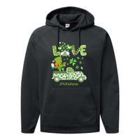 Gnome Shamrock Truck Love NICU Nurse Nursing St Patricks Day Performance Fleece Hoodie