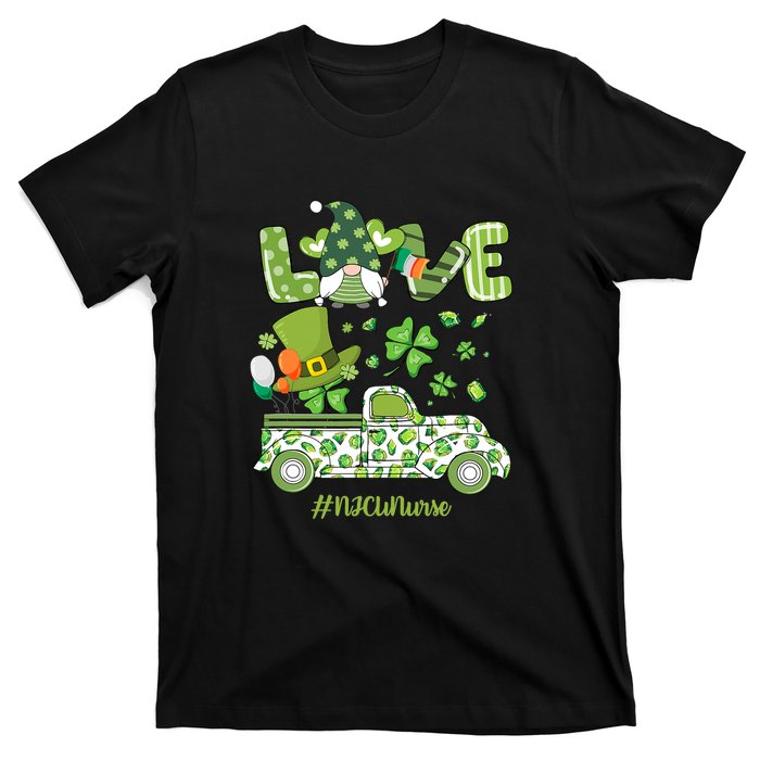 Gnome Shamrock Truck Love NICU Nurse Nursing St Patricks Day T-Shirt