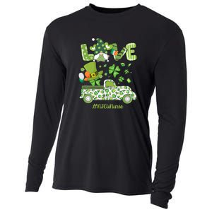 Gnome Shamrock Truck Love NICU Nurse Nursing St Patricks Day Cooling Performance Long Sleeve Crew