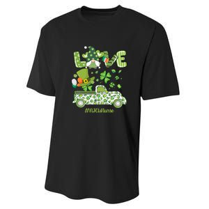 Gnome Shamrock Truck Love NICU Nurse Nursing St Patricks Day Performance Sprint T-Shirt