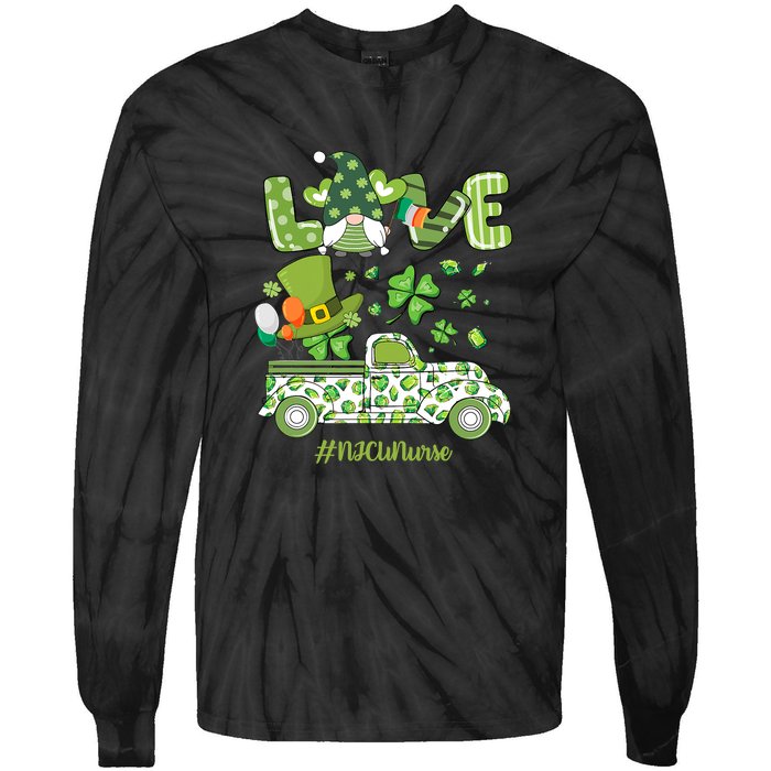 Gnome Shamrock Truck Love NICU Nurse Nursing St Patricks Day Tie-Dye Long Sleeve Shirt