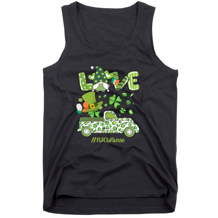 Gnome Shamrock Truck Love NICU Nurse Nursing St Patricks Day Tank Top