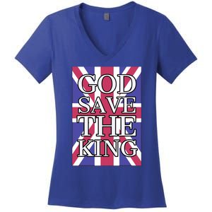 God Save The King British Royal Family Uk Union Jack Flag Gift Women's V-Neck T-Shirt