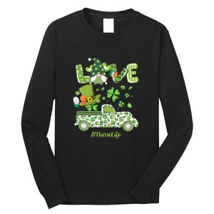 Gnome Shamrock Truck Love Nurse Life Nursing St Patricks Day Long Sleeve Shirt