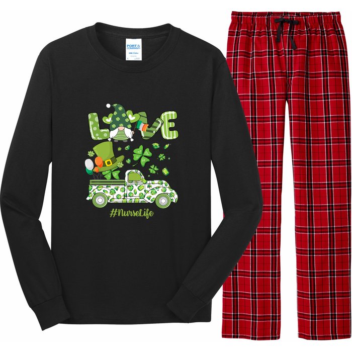 Gnome Shamrock Truck Love Nurse Life Nursing St Patricks Day Long Sleeve Pajama Set