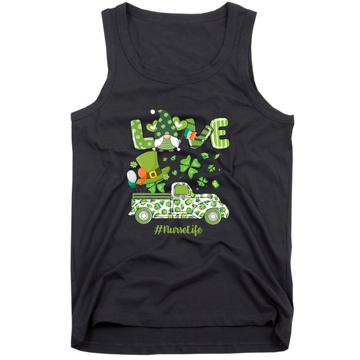 Gnome Shamrock Truck Love Nurse Life Nursing St Patricks Day Tank Top