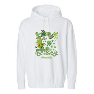 Gnome Shamrock Truck Love Nurse Life Nursing St Patricks Day Garment-Dyed Fleece Hoodie