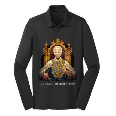 God Save The Queen Man Funny Joe Biden American Flag Silk Touch Performance Long Sleeve Polo