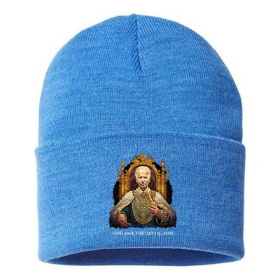 God Save The Queen Man Funny Joe Biden American Flag Sustainable Knit Beanie