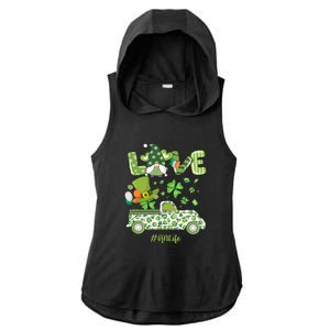 Gnome Shamrock Truck Love RN Life Nurse St Patricks Ladies PosiCharge Tri-Blend Wicking Draft Hoodie Tank