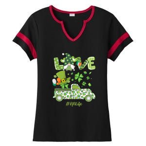 Gnome Shamrock Truck Love RN Life Nurse St Patricks Ladies Halftime Notch Neck Tee