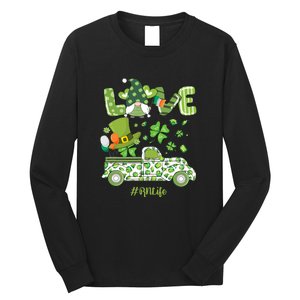 Gnome Shamrock Truck Love RN Life Nurse St Patricks Long Sleeve Shirt