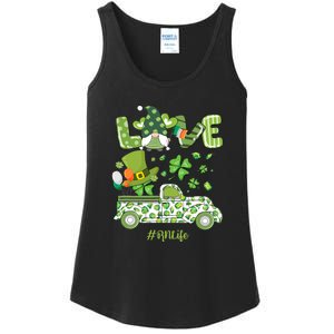 Gnome Shamrock Truck Love RN Life Nurse St Patricks Ladies Essential Tank