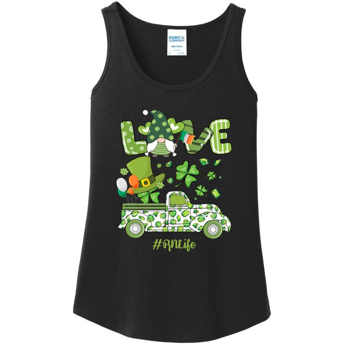 Gnome Shamrock Truck Love RN Life Nurse St Patricks Ladies Essential Tank