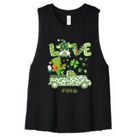 Gnome Shamrock Truck Love RN Life Nurse St Patricks Women's Racerback Cropped Tank