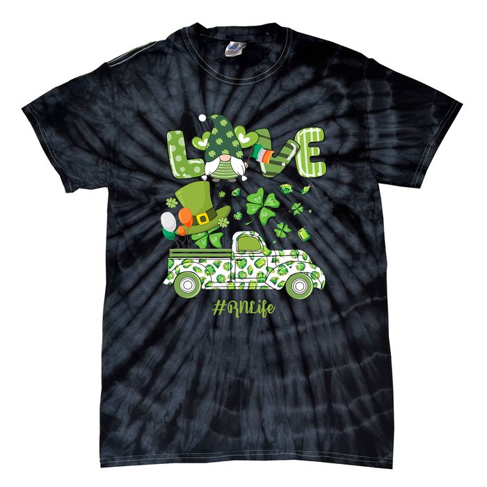 Gnome Shamrock Truck Love RN Life Nurse St Patricks Tie-Dye T-Shirt