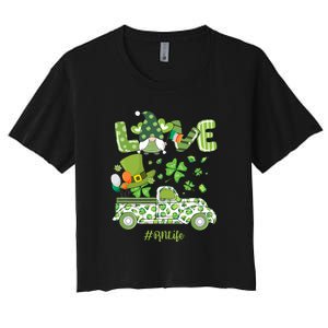 Gnome Shamrock Truck Love RN Life Nurse St Patricks Women's Crop Top Tee