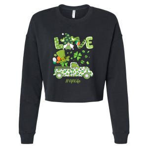 Gnome Shamrock Truck Love RN Life Nurse St Patricks Cropped Pullover Crew