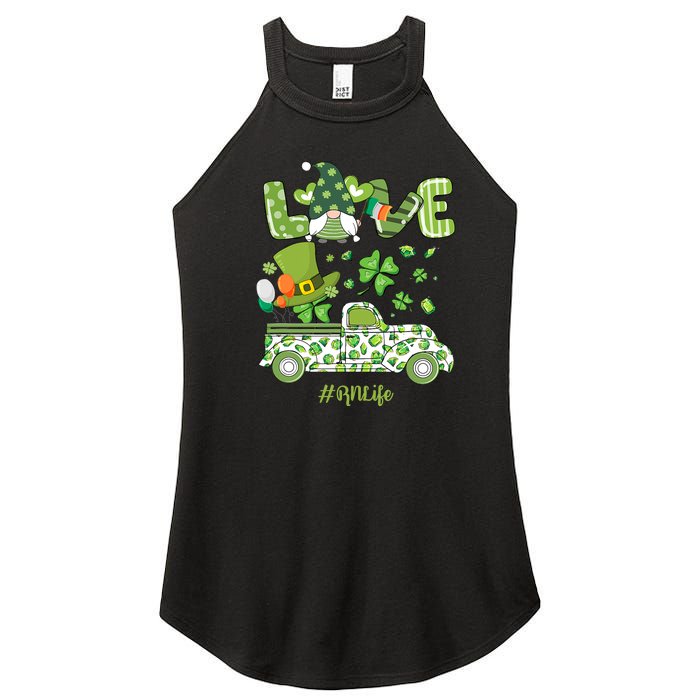 Gnome Shamrock Truck Love RN Life Nurse St Patricks Women's Perfect Tri Rocker Tank