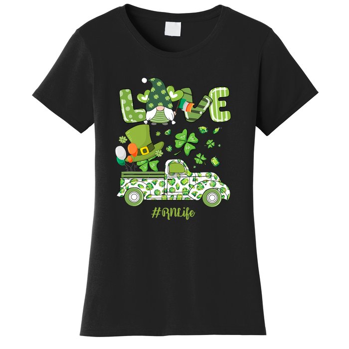 Gnome Shamrock Truck Love RN Life Nurse St Patricks Women's T-Shirt