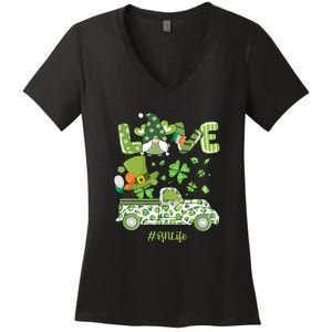 Gnome Shamrock Truck Love RN Life Nurse St Patricks Women's V-Neck T-Shirt