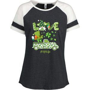 Gnome Shamrock Truck Love RN Life Nurse St Patricks Enza Ladies Jersey Colorblock Tee