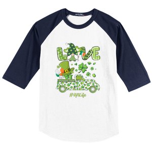 Gnome Shamrock Truck Love RN Life Nurse St Patricks Baseball Sleeve Shirt