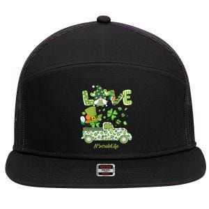 Gnome Shamrock Truck Love Scrub Life Nurse St Patricks Day 7 Panel Mesh Trucker Snapback Hat